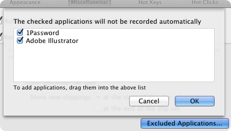 Excluded Applications dialog