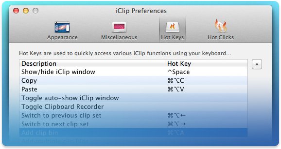 iClip Hotkey Preferences