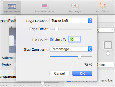 Positioning options dialog